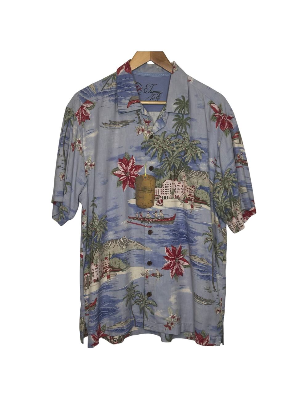Tommy Bahama 100% Silk Size Large Holiday Escape Short Sleeve Shirt